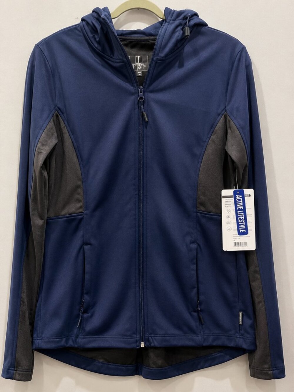 NWT Mondetta Navy Gray Hooded Full Zip Active Jacket Size M